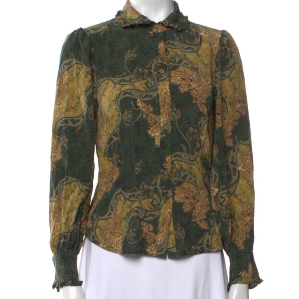 NWOT ULLA JOHNSON Silk Vedra Blouse in Alpine XS $420 - Picture 8 of 9